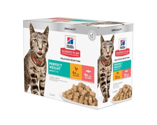 Hill's Science Plan Feline Adult Perfect Weight Pollo & Salm?n (Multipack bolsitas) 12x85g
