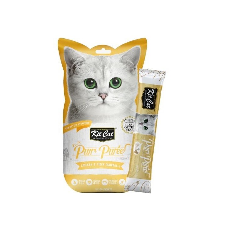Kit Cat PurrPuree - Pollastre i fibra (boles de pèl) 60g