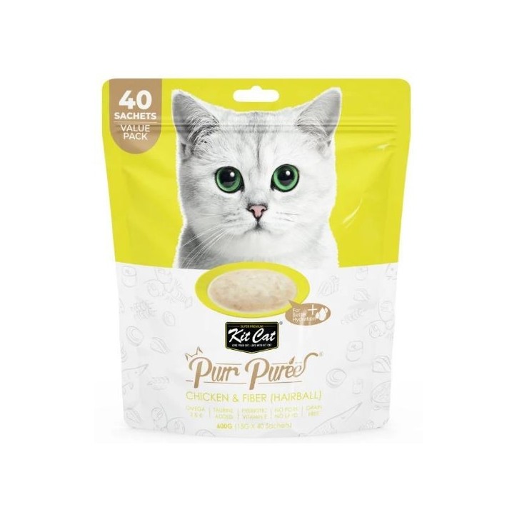 Kit Cat PurrPuree ValuePack - Pollastre i fibra (boles de pèl) 40x15g