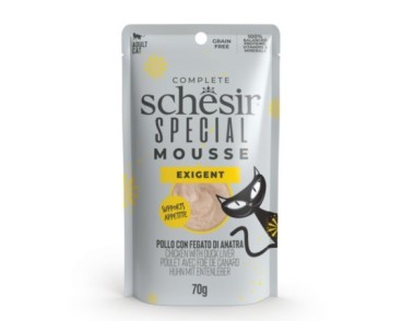 Schesir Funcionals Grain Free Sobre Especial Mousse Exigent Pollastre amb Fetge d’Ànec 70 g
