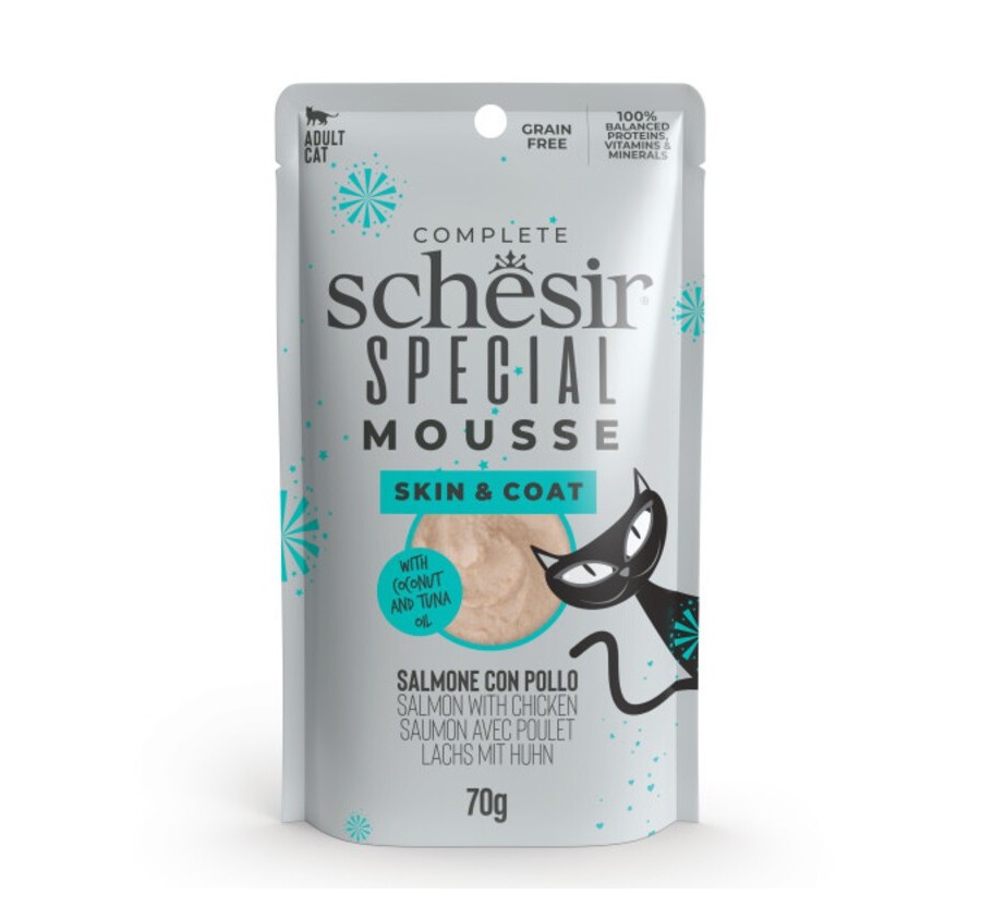 Schesir Funcionals Grain Free Sobre Especial Mousse Pell i Pelatge Salmó amb Pollastre 70 g
