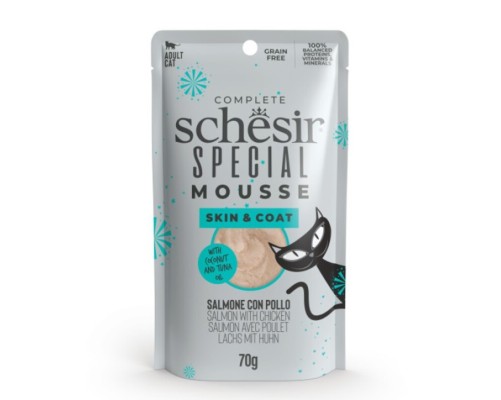 Schesir Funcionals Grain Free Sobre Especial Mousse Pell i Pelatge Salmó amb Pollastre 70 g