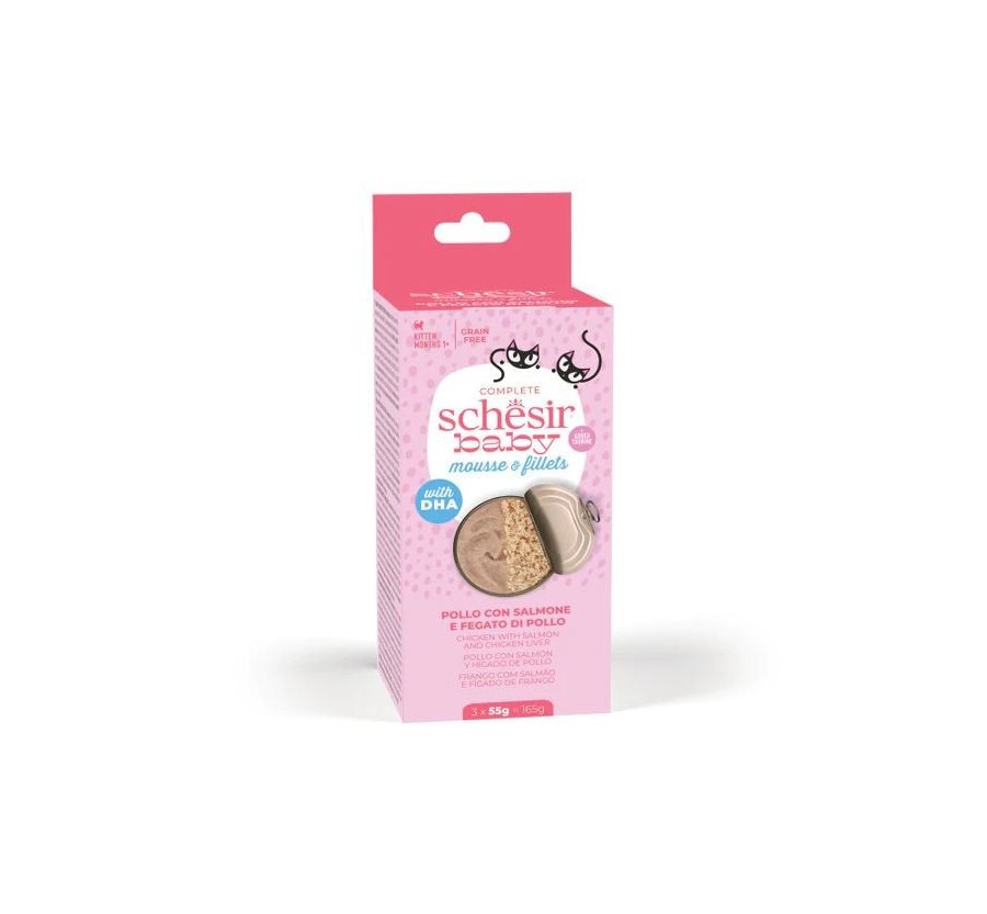 Schesir Llaunes de Cachorros Mousse amb Filets de Pollastre amb Salmó 70 g