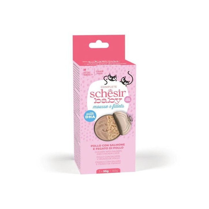 Schesir Llaunes de Cachorros Mousse amb Filets de Pollastre amb Salmó 70 g