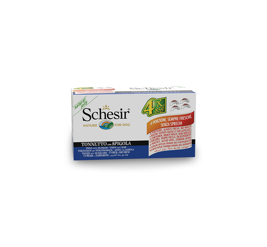 Schesir Llaunes Gos de Tonyina amb Llobarro Multipack 4U 85 g 4 6 X 4