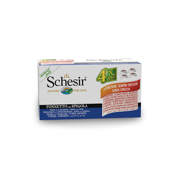 Schesir Llaunes Gos de Tonyina amb Llobarro Multipack 4U 85 g 4 6 X 4