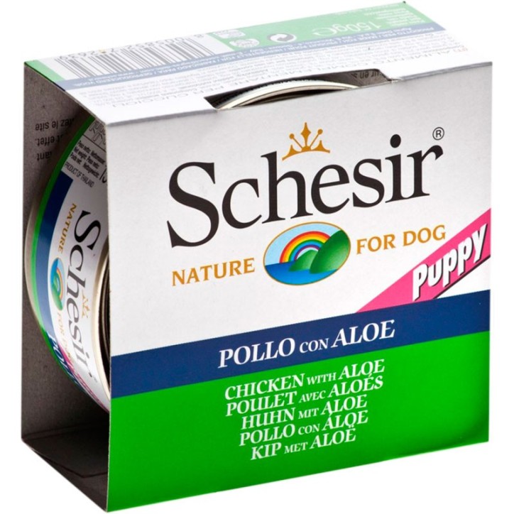 Schesir Llaunes Gos de Filets de Pollastre amb Aloe per a Cadells 150 g