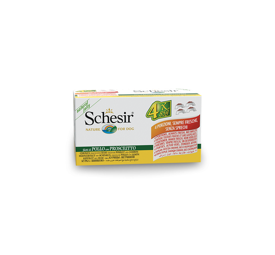 Schesir Llaunes Gos de Pollastre amb Pernil Multipack 4U 85 g 4 6 X 4