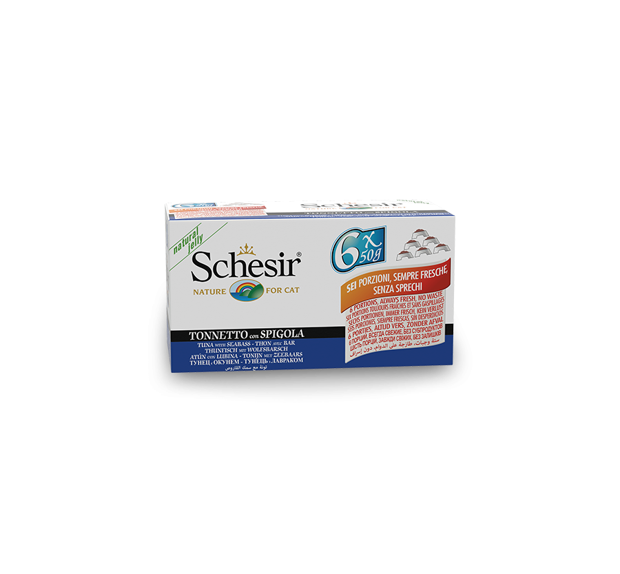 Schesir Llaunes Gat de Tonyina amb Llobarro Multipack 6Ux50 g 6 8 X 6