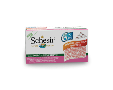Schesir Llaunes Gat de Filets de Pollastre amb Pernil Multipack 6Ux50 g 6 8 X 6
