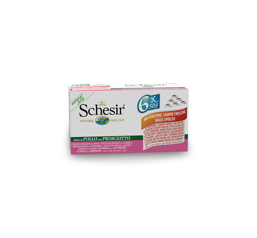 Schesir Llaunes Gat de Filets de Pollastre amb Pernil Multipack 6Ux50 g 6 8 X 6