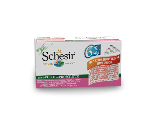 Schesir Llaunes Gat de Filets de Pollastre amb Pernil Multipack 6Ux50 g 6 8 X 6