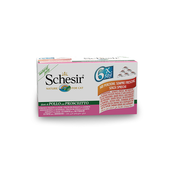 Schesir Llaunes Gat de Filets de Pollastre amb Pernil Multipack 6Ux50 g 6 8 X 6