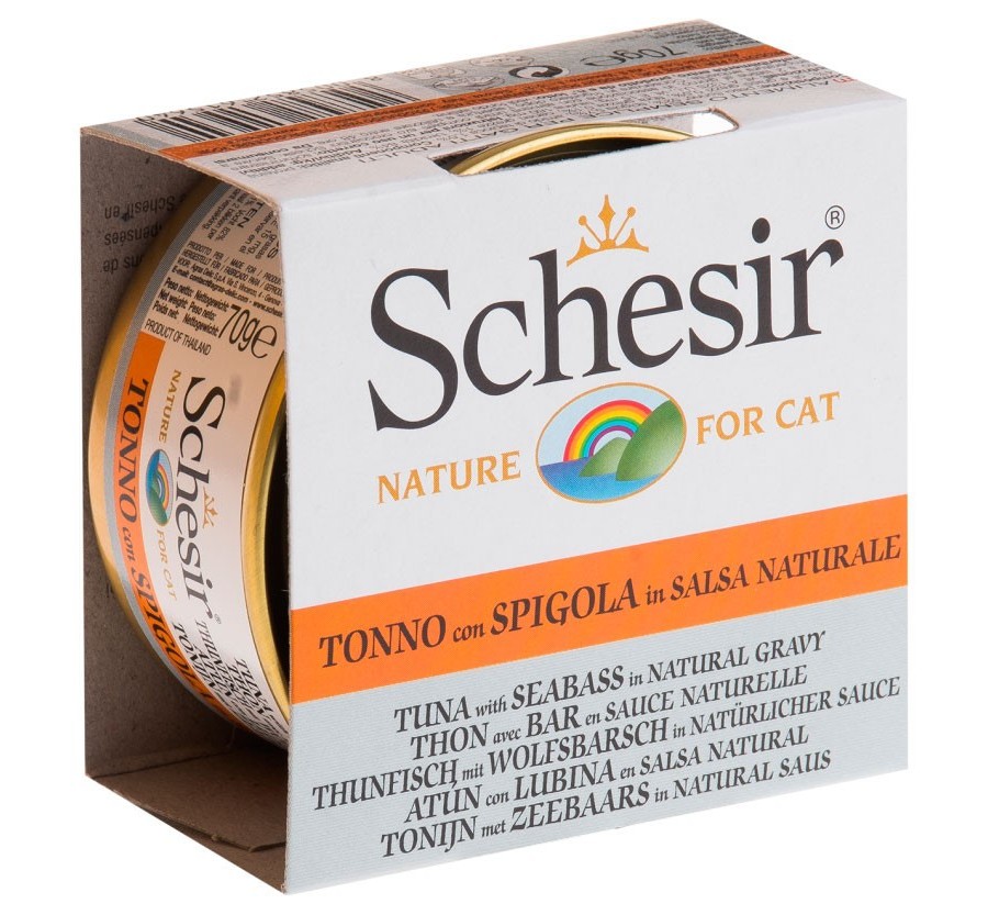 Schesir Llaunes Gat Tonyina amb Llobarro en Salsa Natural 70 g Gelatina