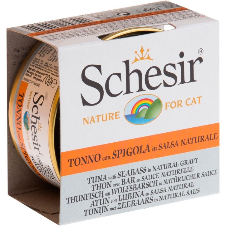 Schesir Llaunes Gat Tonyina amb Llobarro en Salsa Natural 70 g Gelatina
