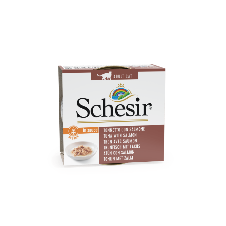 Schesir Llaunes Gat Tonyina amb Salmó en Salsa Natural 70 g Gelatina