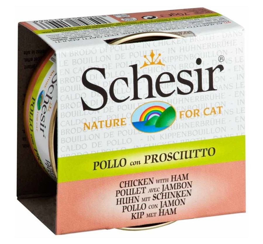 Schesir Llaunes Gat Pollastre amb Pernil en Brou 70 g