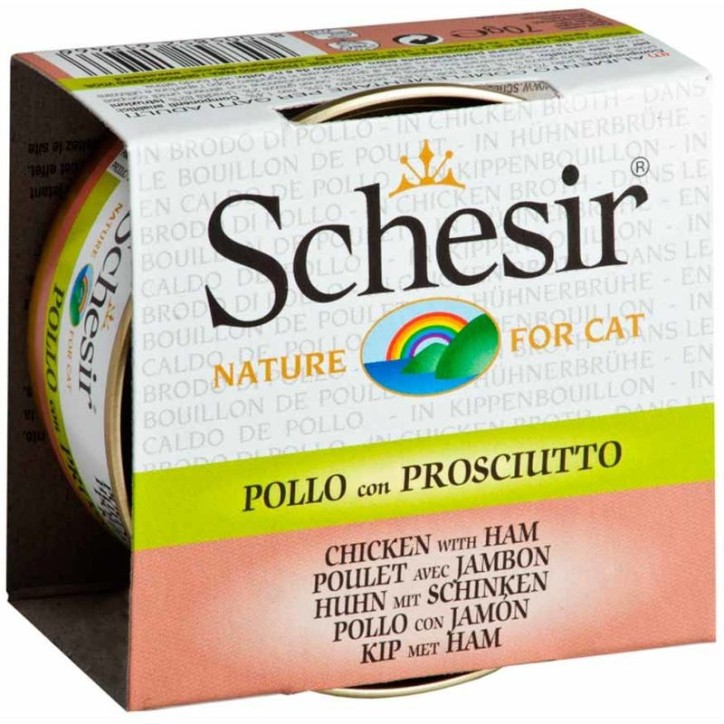 Schesir Llaunes Gat Pollastre amb Pernil en Brou 70 g
