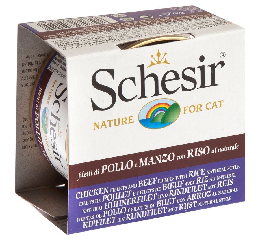 Schesir Llaunes Gat Pollastre i Bou amb Arròs al Natural 85 g