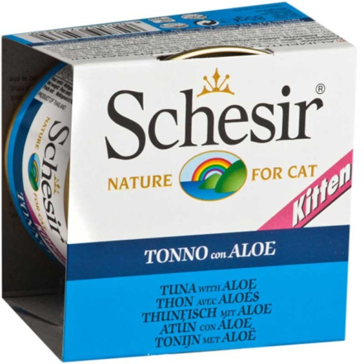 Schesir Llaunes Gat amb Gelatina De Toñina amb Aloe per a gatets 85Gr