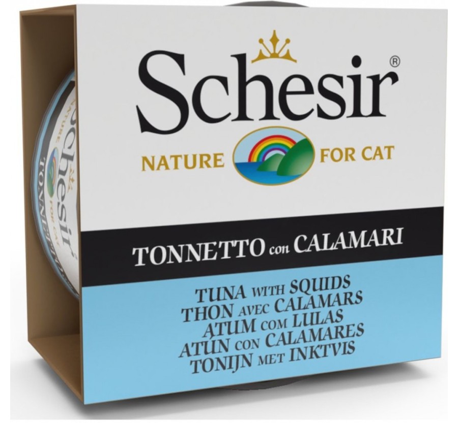 Schesir Llaunes Gat amb Gelatina De Toñina amb Calamars 85Gr