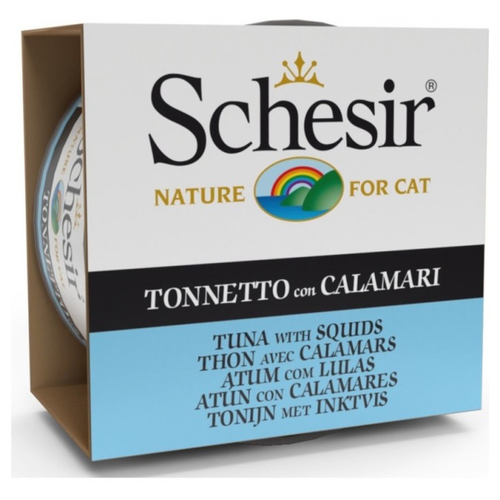 Schesir Llaunes Gat amb Gelatina De Toñina amb Calamars 85Gr