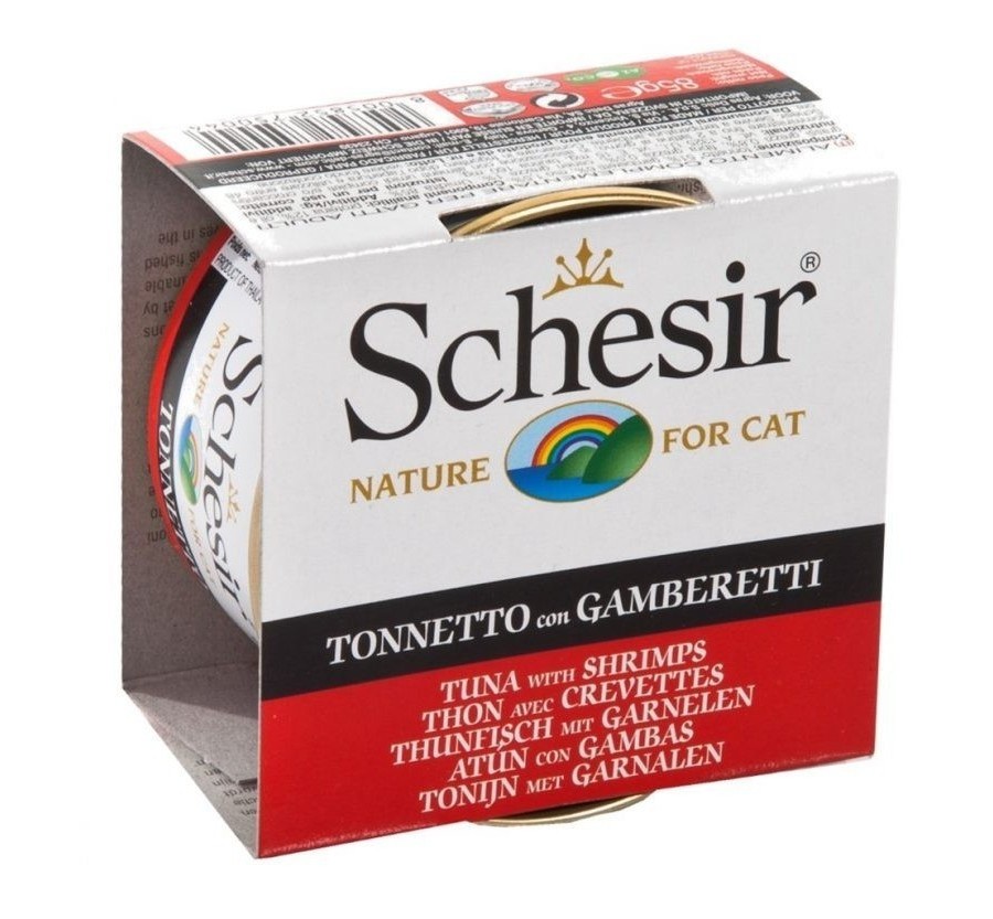 Schesir Llaunes Gat amb Gelatina De Toñina amb Gambes 85Gr