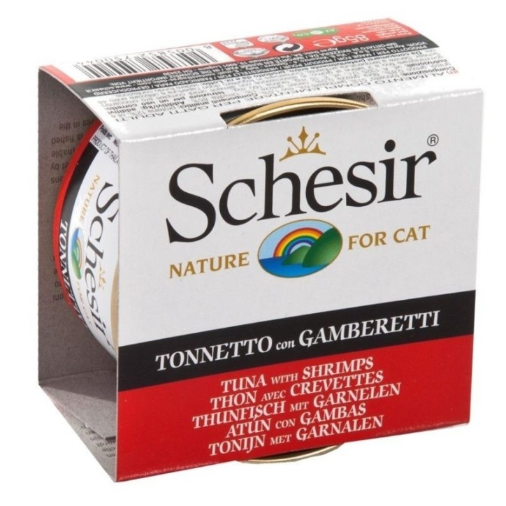 Schesir Llaunes Gat amb Gelatina De Toñina amb Gambes 85Gr