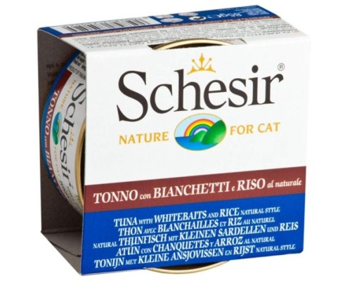 Schesir Llaunes Gat amb Gelatina De Toñina i Xaquet amb Arròs al Natural 85Gr
