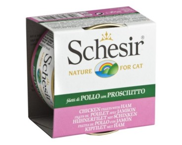 Schesir Llaunes Gat amb Gelatina Filtes de Pollastre amb Pernil 70 Gr 12 Ud. 70 Gr
