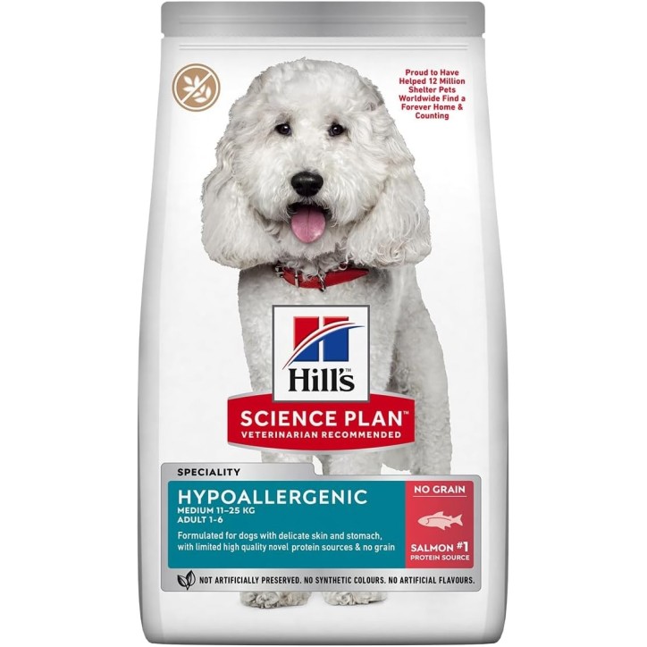 Hill's Science Plan Canine Adult Hypoallergenic Medium salmó i toñina 4x 2.5Kg
