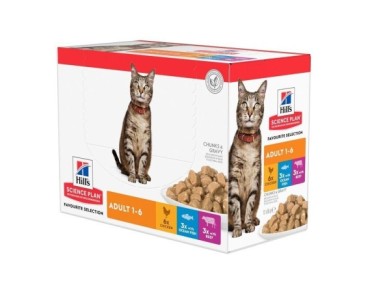 Hill's Science Plan Feline Adult pollastre, Pescado Azul i vedella (Multipack bossetes) 12x85g